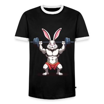Easter Bunny Body Building Animal Funny Workout - Men's Ringer Shirt - black/white - Front - AI Model Female 172 light (172cm) & AI Model Male 178 light (178cm)