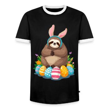 Lustiges Faultier Osterhase Ikonisches Ostern - Männer Kontrast-T-Shirt - Schwarz/Weiß - Vorne - AI Model Female 172 light (172cm) & AI Model Male 178 light (178cm)