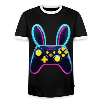 Easter Bunny Gamer & Gaming Streetwear Iconic - Men's Ringer Shirt - black/white - Front - AI Model Female 172 light (172cm) & AI Model Male 178 light (178cm)