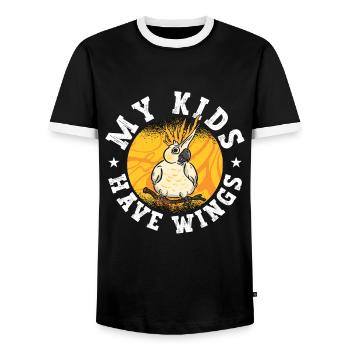Calopsitte Mes enfants ont des ailes Amateur d’oiseaux ornementaux - T-shirt contrasté Homme - noir/blanc - Devant - AI Model Female 172 light (172cm) & AI Model Male 178 light (178cm)