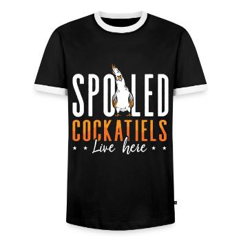 Calopsitte Les calopsittes gâtées vivent ici Perruche - T-shirt contrasté Homme - noir/blanc - Devant - AI Model Female 172 light (172cm) & AI Model Male 178 light (178cm)