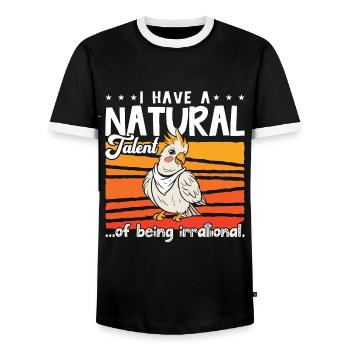 Cockatiel I Have A Natural Budgie Cockatiel Lover - Men's Ringer Shirt - black/white - Front - AI Model Female 172 light (172cm) & AI Model Male 178 light (178cm)