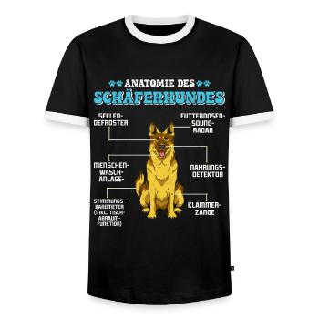 Deutscher Schäferhund ANATOMIE DES SCHÄFERHUNDES - Männer Kontrast-T-Shirt - Schwarz/Weiß - Vorne - AI Model Female 172 light (172cm) & AI Model Male 178 light (178cm)