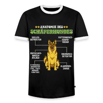 Deutscher Schäferhund ANATOMIE DES SCHÄFERHUNDES - Männer Kontrast-T-Shirt - Schwarz/Weiß - Vorne - AI Model Female 172 light (172cm) & AI Model Male 178 light (178cm)