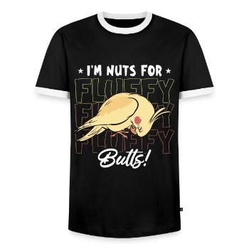 Cockatiel I'm Nuts For Fluffy Butts Parrot Lover - Men's Ringer Shirt - black/white - Front - AI Model Female 172 light (172cm) & AI Model Male 178 light (178cm)