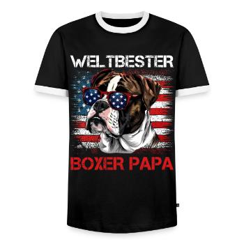 Deutscher Boxer USA WELTBESTER BOXER PAPA - Männer Kontrast-T-Shirt - Schwarz/Weiß - Vorne - AI Model Female 172 light (172cm) & AI Model Male 178 light (178cm)
