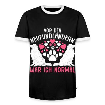 Newfie Mama VOR DEM NEUFUNDLÄNDER WAR ICH NORMAL - Männer Kontrast-T-Shirt - Schwarz/Weiß - Vorne - AI Model Female 172 light (172cm) & AI Model Male 178 light (178cm)