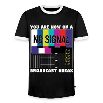 You now have a break from broadcasting - No signal - Men's Ringer Shirt - black/white - Front - AI Model Female 172 light (172cm) & AI Model Male 178 light (178cm)
