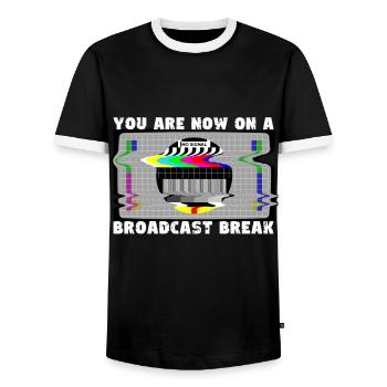 You now have a break from broadcasting - No signal - Men's Ringer Shirt - black/white - Front - AI Model Female 172 light (172cm) & AI Model Male 178 light (178cm)