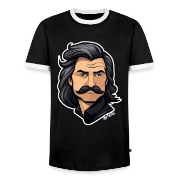 Retour aux années 80 : l’homme moustachu séduisant - T-shirt contrasté Homme - noir/blanc - Devant - AI Model Female 172 light (172cm) & AI Model Male 178 light (178cm)