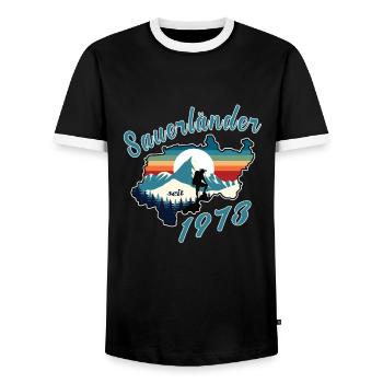 1973 anniversaire Sauerländer Original Retro Sunset - T-shirt contrasté Homme - noir/blanc - Devant - AI Model Female 172 light (172cm) & AI Model Male 178 light (178cm)