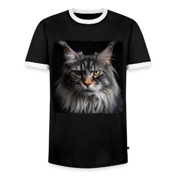 Maine Coon Kätzchen Maine Coon Katze - Männer Kontrast-T-Shirt - Schwarz/Weiß - Vorne - AI Model Female 172 light (172cm) & AI Model Male 178 light (178cm)