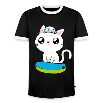 Maritim Katze Seenot Matrose Ahoi Schwimmring - Männer Kontrast-T-Shirt - Schwarz/Weiß - Vorne - AI Model Female 172 light (172cm) & AI Model Male 178 light (178cm)