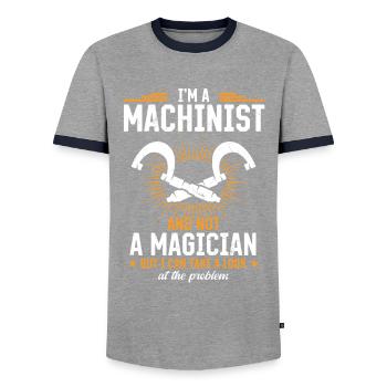 Precision instead of magic - Men's Ringer Shirt - grey/navy  - Front - AI Model Female 172 light (172cm) & AI Model Male 178 light (178cm)