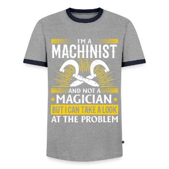Precision instead of magic - Men's Ringer Shirt - grey/navy  - Front - AI Model Female 172 light (172cm) & AI Model Male 178 light (178cm)