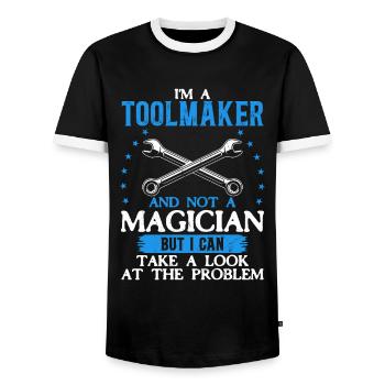 Tool Mechanic - Not a Magician, Just a Genius - Men's Ringer Shirt - black/white - Front - AI Model Female 172 light (172cm) & AI Model Male 178 light (178cm)