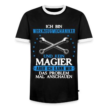 Tool Mechanic - Not a Magician, Just a Genius - Men's Ringer Shirt - black/white - Front - AI Model Female 172 light (172cm) & AI Model Male 178 light (178cm)