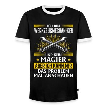 Tool Mechanic - Not a Magician, Just a Genius - Men's Ringer Shirt - black/white - Front - AI Model Female 172 light (172cm) & AI Model Male 178 light (178cm)