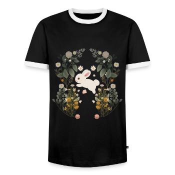 Rabbit, Rabbit, Rodent, Spring, Flowers, Nature - Men's Ringer Shirt - black/white - Front - AI Model Female 172 light (172cm) & AI Model Male 178 light (178cm)