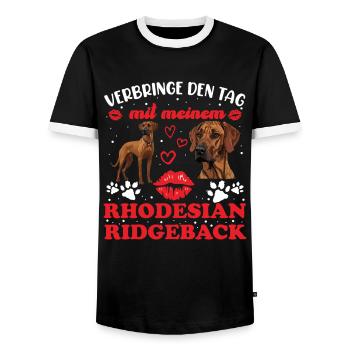 Ridgeback VERBRINGE DEN TAG MIT RIDGEBACK - Männer Kontrast-T-Shirt - Schwarz/Weiß - Vorne - AI Model Female 172 light (172cm) & AI Model Male 178 light (178cm)