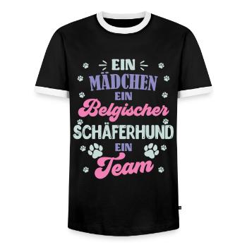 Malinois EIN MÄDCHEN EIN BELGISCHER SCHÄFERHUND - Männer Kontrast-T-Shirt - Schwarz/Weiß - Vorne - AI Model Female 172 light (172cm) & AI Model Male 178 light (178cm)