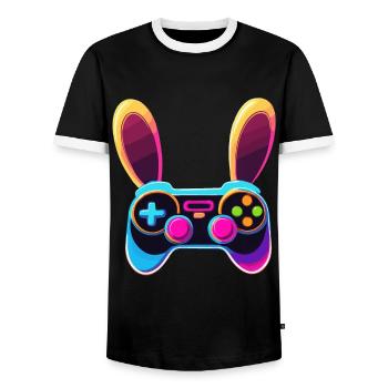 Easter Bunny Gamer Iconic Easter Gaming - Men's Ringer Shirt - black/white - Front - AI Model Female 172 light (172cm) & AI Model Male 178 light (178cm)