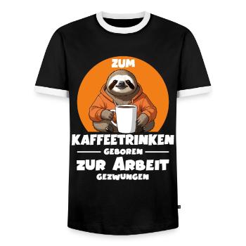 Zum Kaffeetrinken geboren zur Arbeit gezwungen - Männer Kontrast-T-Shirt - Schwarz/Weiß - Vorne - AI Model Female 172 light (172cm) & AI Model Male 178 light (178cm)