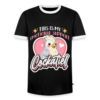 Cockatiel This Is My Emotional Support Bird Lover - Men's Ringer Shirt - black/white - Front - AI Model Female 172 light (172cm) & AI Model Male 178 light (178cm)