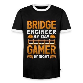 Bridge Construction and Bridge Engineer - Men's Ringer Shirt - black/white - Front - AI Model Female 172 light (172cm) & AI Model Male 178 light (178cm)
