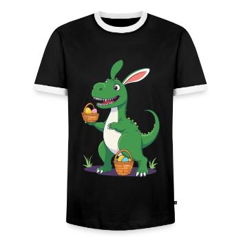 Iconic Easter Dinosaur Dinosaur Easter Bunny - Men's Ringer Shirt - black/white - Front - AI Model Female 172 light (172cm) & AI Model Male 178 light (178cm)