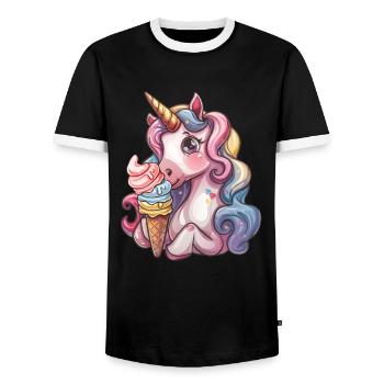 Unicorn Ice Cream Kawaii Japanese - Men's Ringer Shirt - black/white - Front - AI Model Female 172 light (172cm) & AI Model Male 178 light (178cm)
