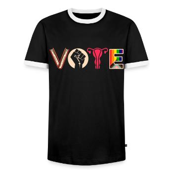 Voting Books Faustier Ovaries Lgtbq - Men's Ringer Shirt - black/white - Front - AI Model Female 172 light (172cm) & AI Model Male 178 light (178cm)