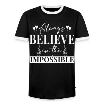 Always Believe In The Impossible - Men's Ringer Shirt - black/white - Front - AI Model Female 172 light (172cm) & AI Model Male 178 light (178cm)