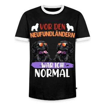 Hundemama VOR DEN NEUFUNDLÄNDERN WAR ICH NORMAL - Männer Kontrast-T-Shirt - Schwarz/Weiß - Vorne - AI Model Female 172 light (172cm) & AI Model Male 178 light (178cm)