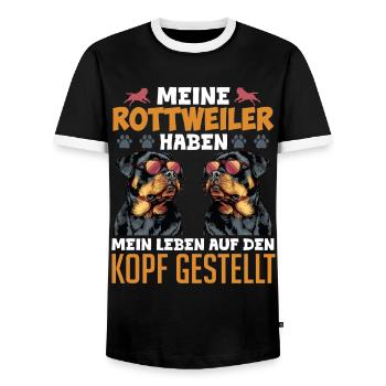Rottie Besitzer MEINE ROTTWEILER HABEN MEIN LEBEN - Männer Kontrast-T-Shirt - Schwarz/Weiß - Vorne - AI Model Female 172 light (172cm) & AI Model Male 178 light (178cm)