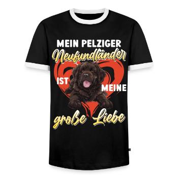 Neufundländer MEIN PELZIGER NEUFUNDLÄNDER LIEBE - Männer Kontrast-T-Shirt - Schwarz/Weiß - Vorne - AI Model Female 172 light (172cm) & AI Model Male 178 light (178cm)