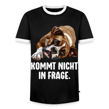 Deutscher Boxer KOMMT NICHT IN FRAGE Lustiges - Männer Kontrast-T-Shirt - Schwarz/Weiß - Vorne - AI Model Female 172 light (172cm) & AI Model Male 178 light (178cm)