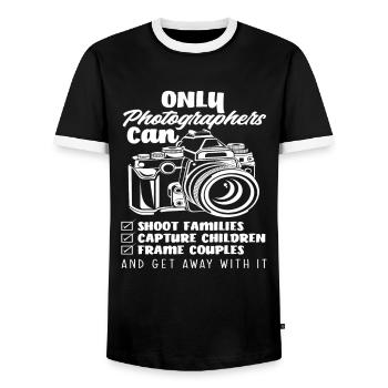 Photographer - Men's Ringer Shirt - black/white - Front - AI Model Female 172 light (172cm) & AI Model Male 178 light (178cm)