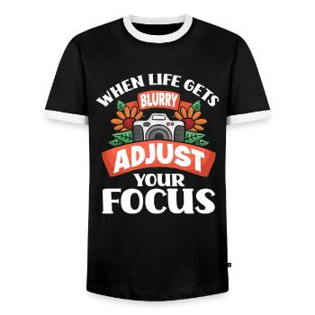 Photographer Photographer Blurred Focus - Men's Ringer Shirt - black/white - Front - AI Model Female 172 light (172cm) & AI Model Male 178 light (178cm)