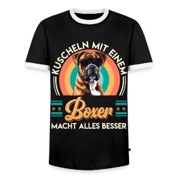 Deutscher Boxer KUSCHELN MIT EINEM BOXER BESSER - Männer Kontrast-T-Shirt - Schwarz/Weiß - Vorne - AI Model Female 172 light (172cm) & AI Model Male 178 light (178cm)