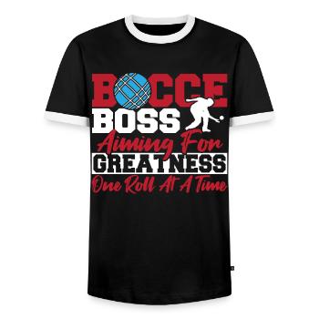 Boccia Bocce Champion Bowls Bocce Equipment - Men's Ringer Shirt - black/white - Front - AI Model Female 172 light (172cm) & AI Model Male 178 light (178cm)