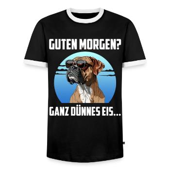 Deutscher Boxer GUTEN MORGEN? GANZ DÜNNES EIS... - Männer Kontrast-T-Shirt - Schwarz/Weiß - Vorne - AI Model Female 172 light (172cm) & AI Model Male 178 light (178cm)