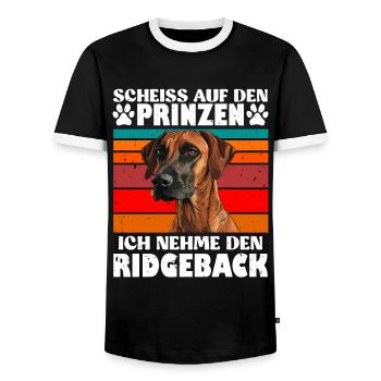 Rhodesian Ridgeback SCHEISS AUF DEN PRINZEN Lustig - Männer Kontrast-T-Shirt - Schwarz/Weiß - Vorne - AI Model Female 172 light (172cm) & AI Model Male 178 light (178cm)