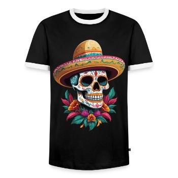Ikonischer Zuckerschädel Mexiko Streetwear - Männer Kontrast-T-Shirt - Schwarz/Weiß - Vorne - AI Model Female 172 light (172cm) & AI Model Male 178 light (178cm)