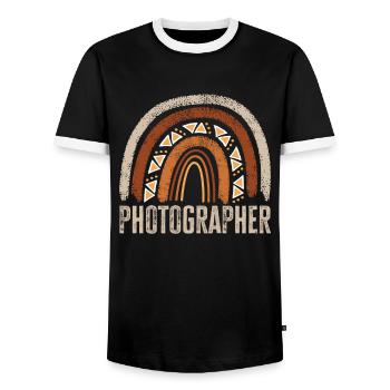 Boho Rainbow Photographer Photographer - Men's Ringer Shirt - black/white - Front - AI Model Female 172 light (172cm) & AI Model Male 178 light (178cm)