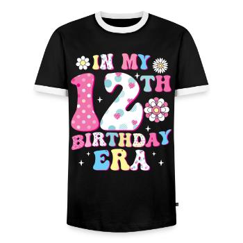 Welcome to the 12th Birthday Age - Men's Ringer Shirt - black/white - Front - AI Model Female 172 light (172cm) & AI Model Male 178 light (178cm)