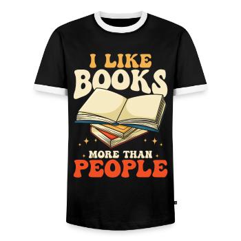 I Like Books More Than People - Men's Ringer Shirt - black/white - Front - AI Model Female 172 light (172cm) & AI Model Male 178 light (178cm)