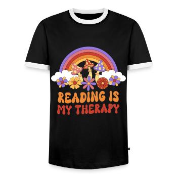 Groovy Reading Librarian Funny Library - Men's Ringer Shirt - black/white - Front - AI Model Female 172 light (172cm) & AI Model Male 178 light (178cm)