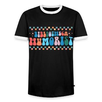Groovy Reading Librarian Funny Library - Men's Ringer Shirt - black/white - Front - AI Model Female 172 light (172cm) & AI Model Male 178 light (178cm)