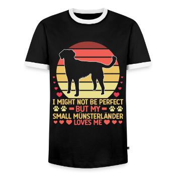 Le petit Münsterlander m’aime quand même - T-shirt contrasté Homme - noir/blanc - Devant - AI Model Female 172 light (172cm) & AI Model Male 178 light (178cm)